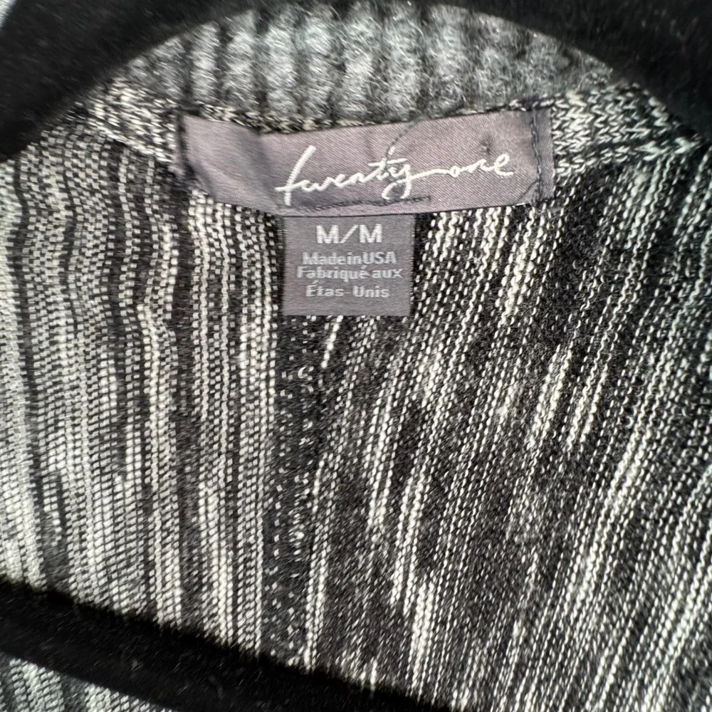 Black‎ White Stripe Open Front Cardigan Medium Minimalist Boho Neutral Layering
